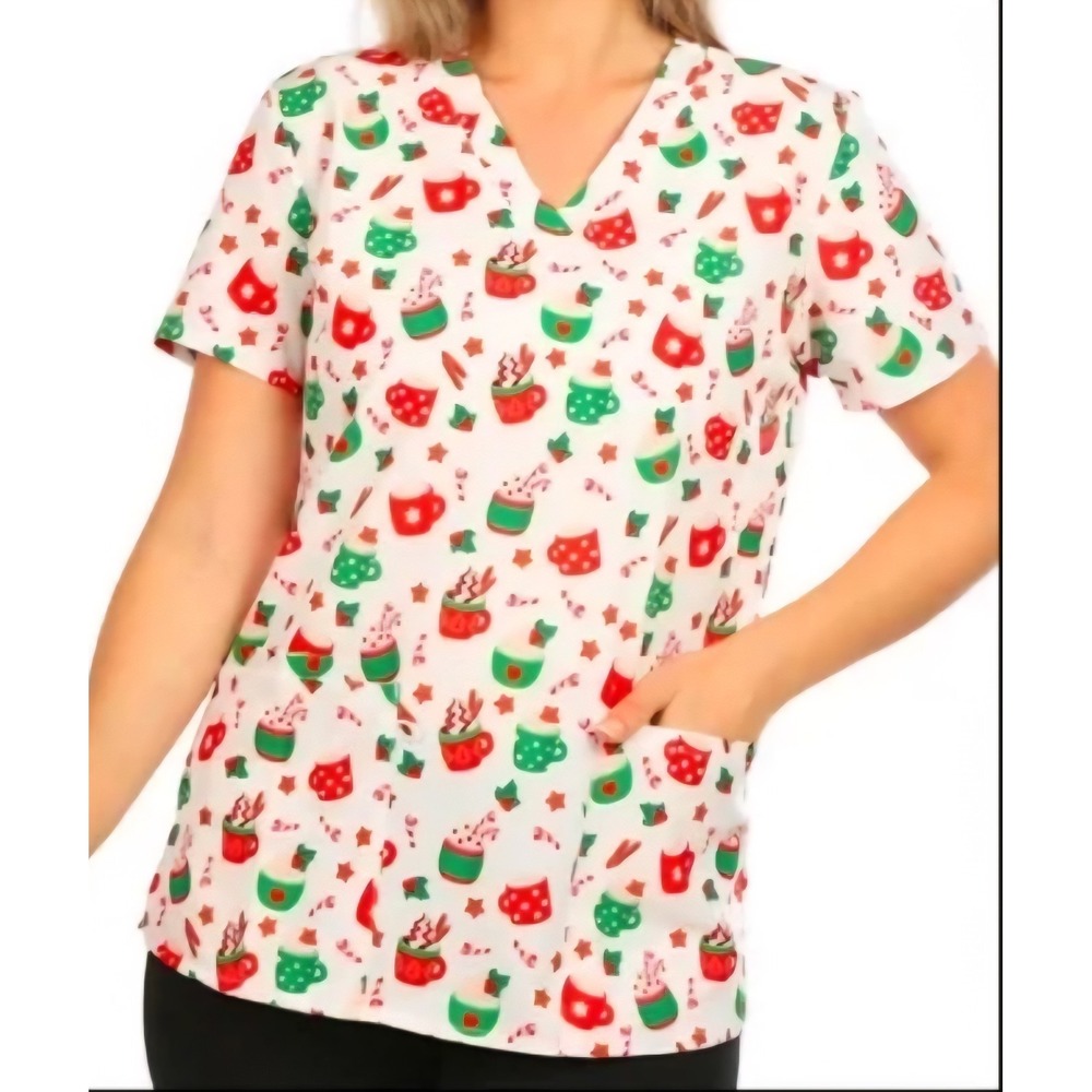 Elite Med-Women's Hot‎ Cocoa Graphic Scrub Top Size S(1)-M(2)-L(2)